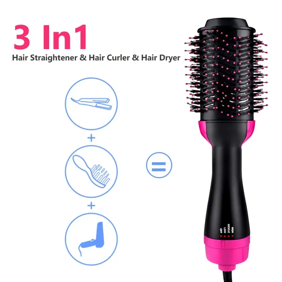 1000W Hair Dryer Hot Air Brush Styler and Volumizer Hair Straightener Curler Comb Roller One Step Electric Ion Blow Dryer Brush