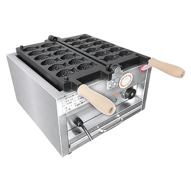 Fish Shape Snack Waffle Stick Maker Souffle Machine Sea Bream Cooking Equipment for Fish Cake 220V 3000W Non-stick Coating