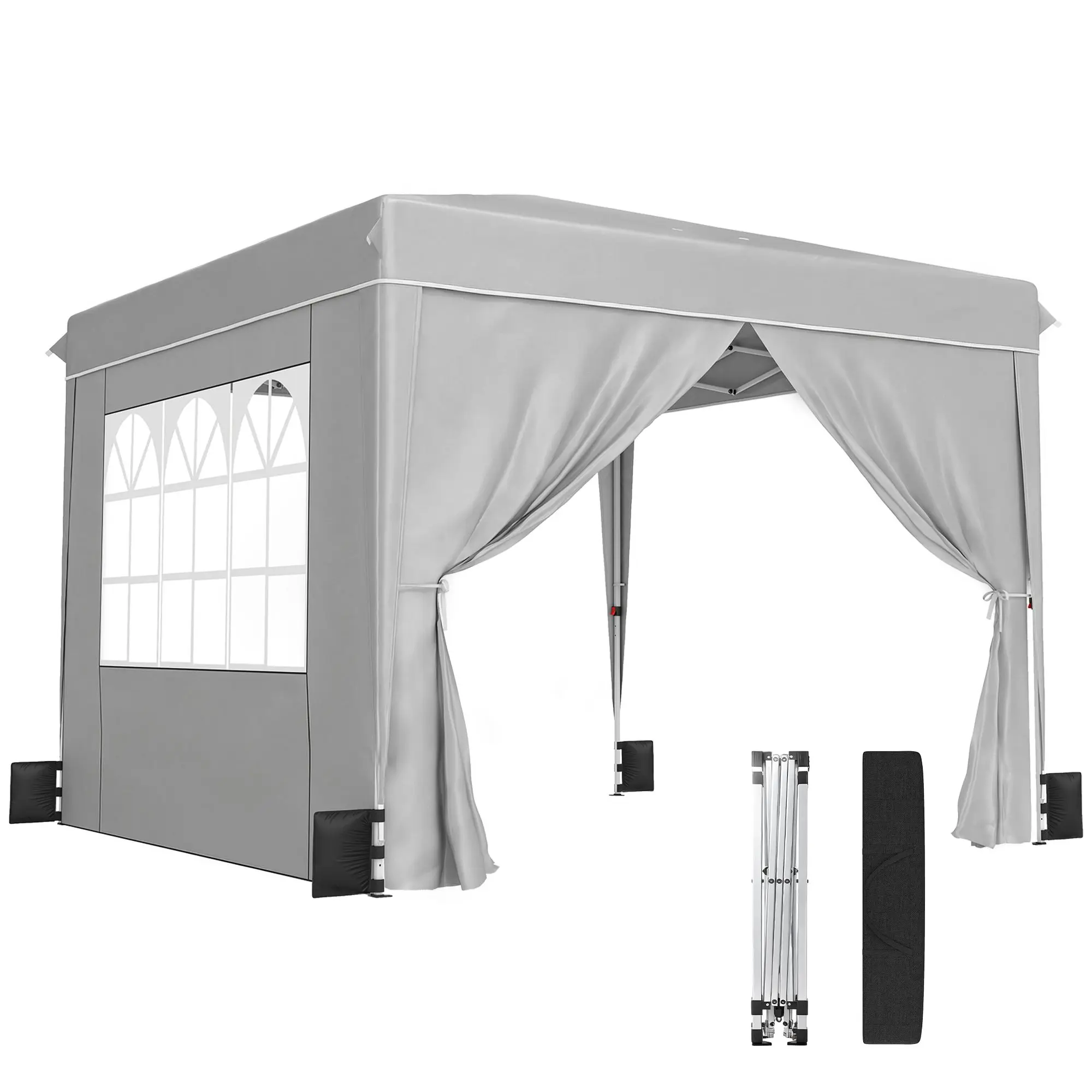 10 X 10 Ft Pop Up Canopy Tent with Sidewalls, UPF50+ Outdoor Portable Instant Canopy Shelter with Carry Bag, Light Gray