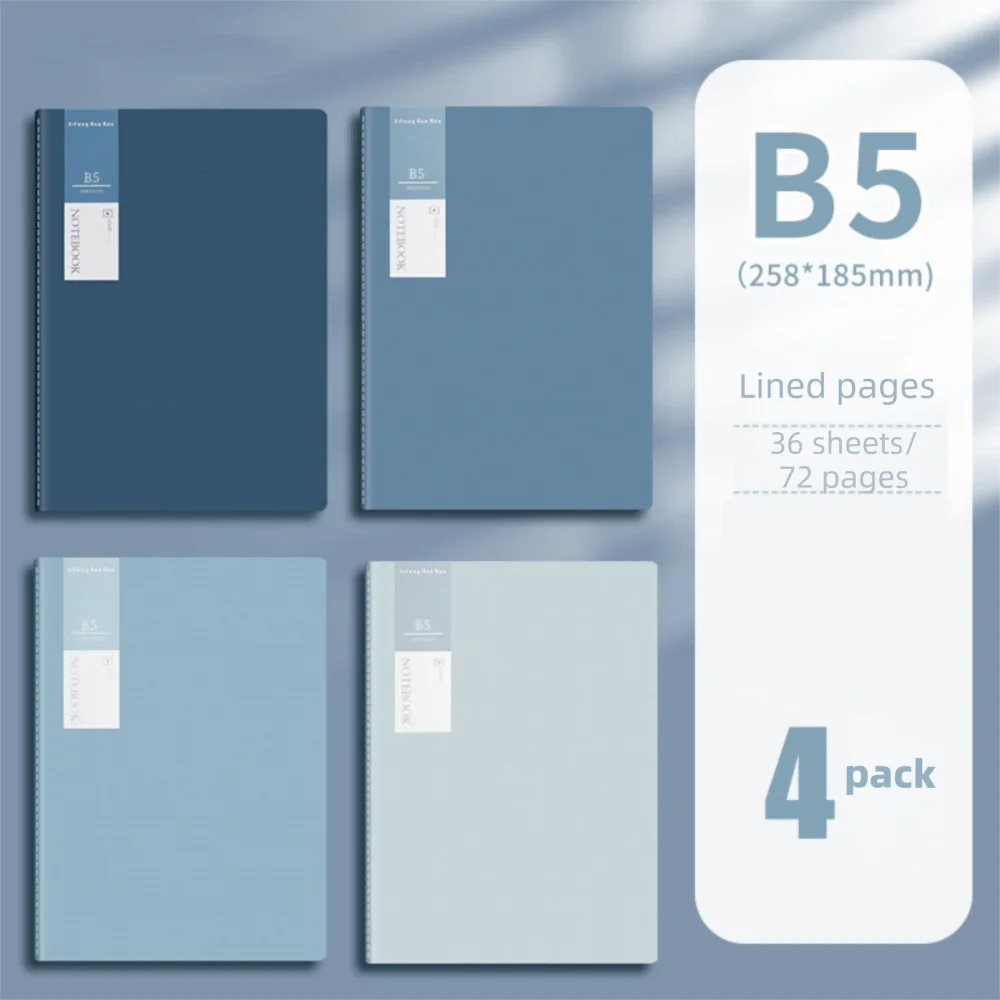 4Pcs Thickened A5/B5 Notebook Horizontal Line Inner Page 36 Sheets Notepad Flip Over Design Time Management Exercise Book