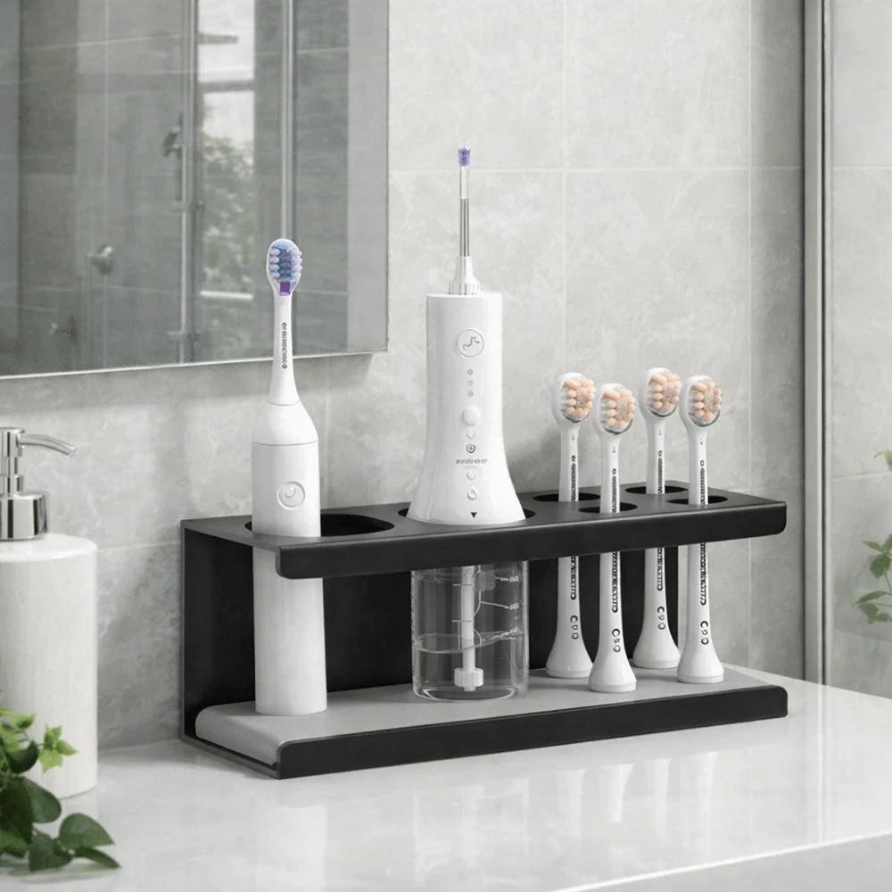 Space Aluminum Electric Toothbrush Holder Black Large Capacity Toothbrush Toothpaste Holder Simple Desktop Organizer Home