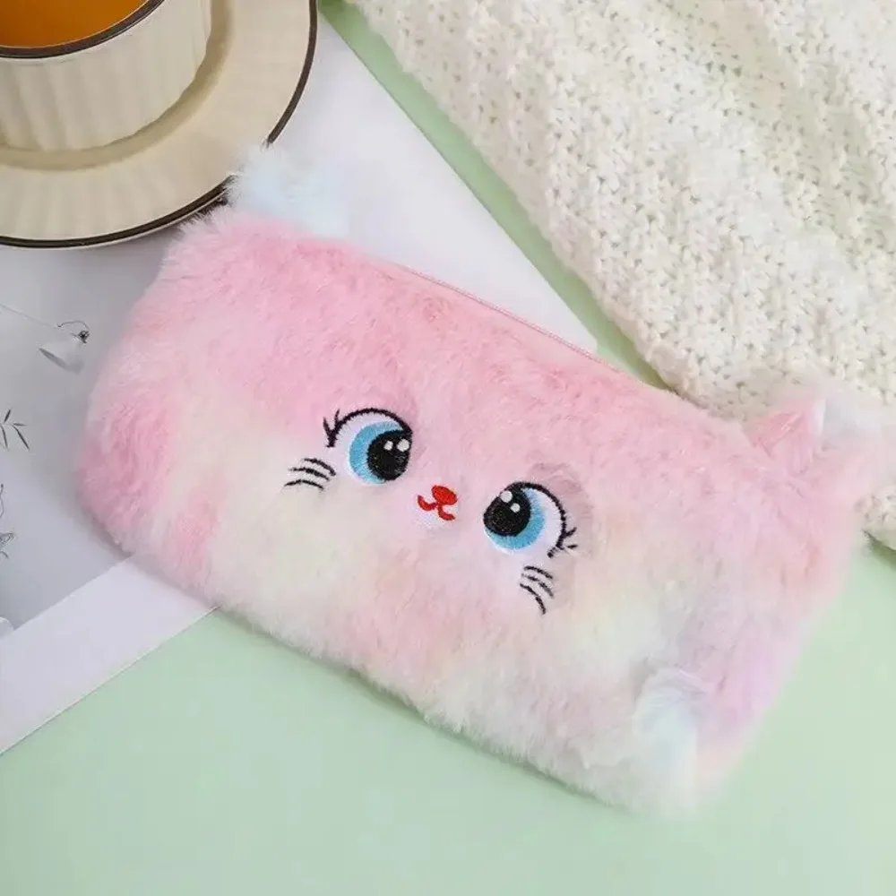 Cute gradual change dopamine color fashion kitten pencil case large capacity high value plush student holiday gift plush girl he
