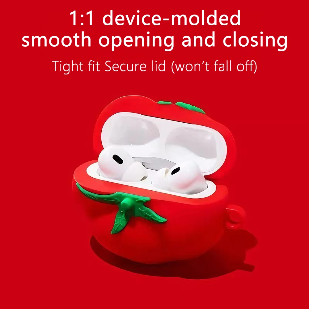 Christmas Tomato Red Colored Hard Shell Suitable For AirPods Pro 3 Protect Cover For AirPods 4 3 Pro2 Earphone Case Accessories