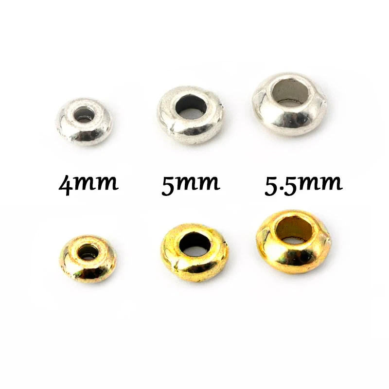 100pcs Tibetan Silver Gold Color Metal Big Hole Circle Spacer Loose Beads For Jewelry Making Finding Accessories Wholesale Bulk