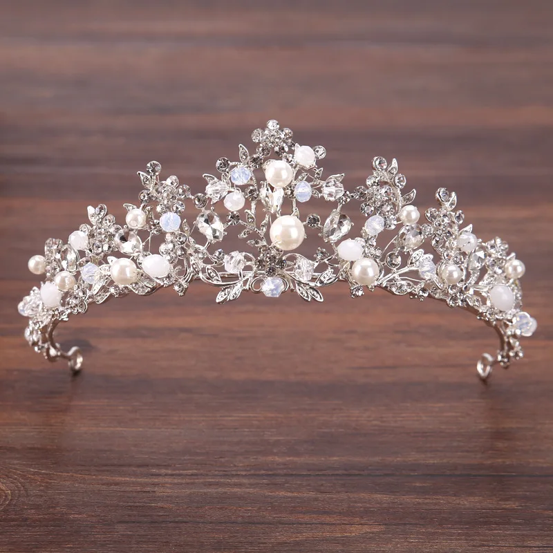 Crystal Pearl Crown Tiara Rhinestone Prom Diadem Headband For Women Bridal Wedding Hair Accessories Jewelry Tiaras And Crowns
