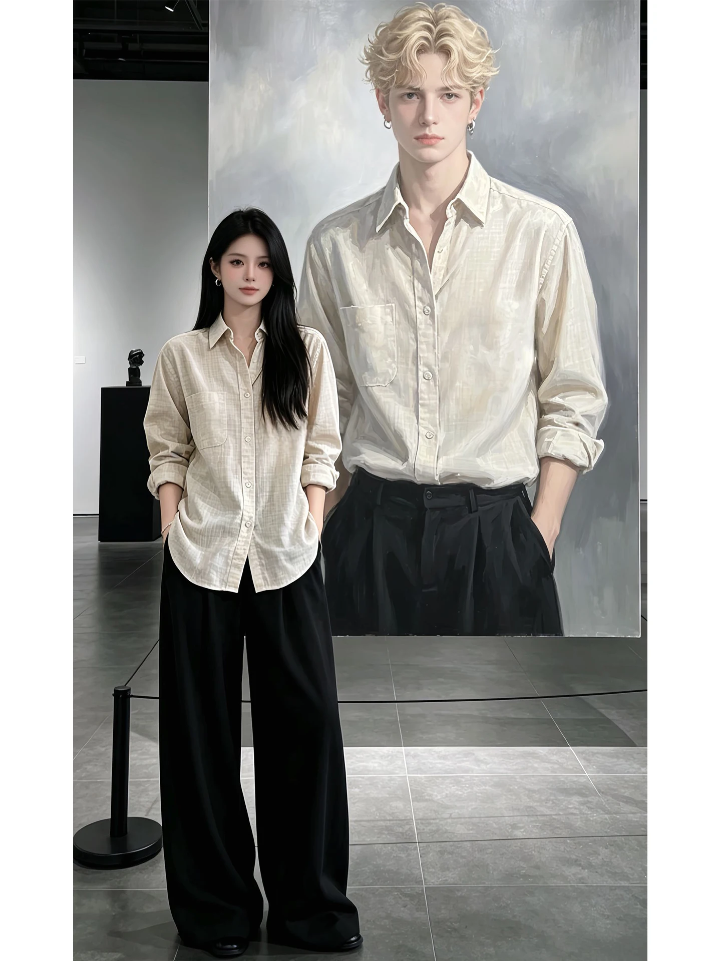 Linen Long Sleeve Men's Shirt Loose Fit Sun Protection Outerwear Breathable Lightweight Summer Style Casual Loose Shirt