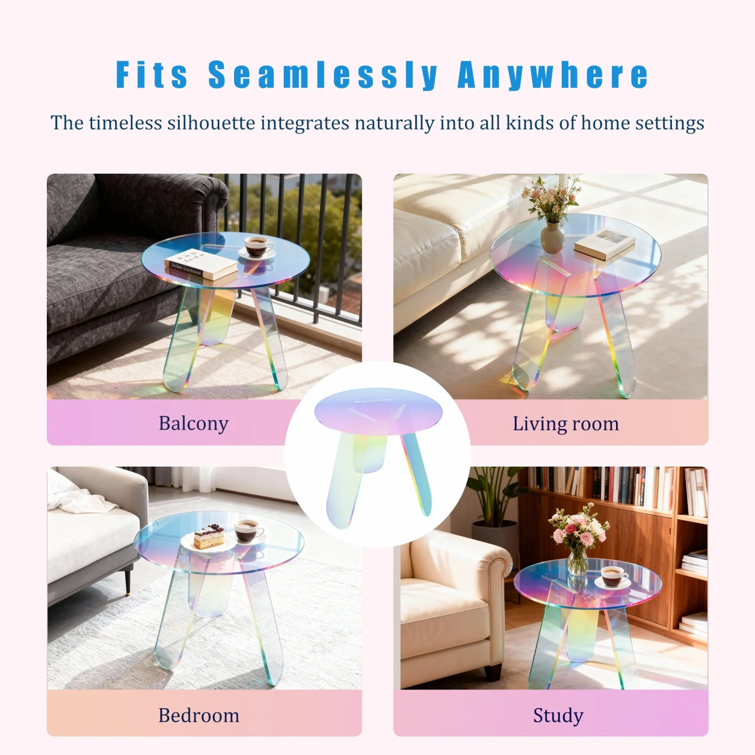 Round Iridescent Side Table Small Space Acrylic End Table Coffee Table Furniture for Home Living Room Cafe image 4