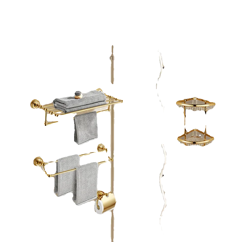

Gold twist French bathroom pendant set, retro bathroom towel rack, European bath towel rack, parallel bars punching, safe.