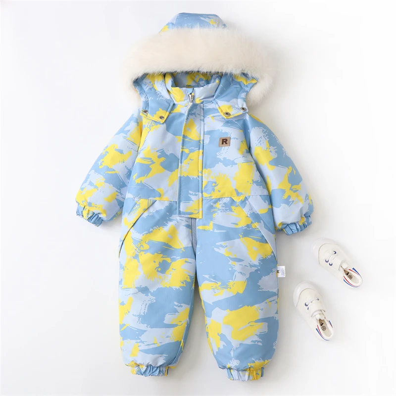 Children Winter Ski Suit Thicken Baby Jumpsuit Warm Children Jacket Waterproof  Hooded Boys Overalls Baby Girls Snowsuit 1-5Y