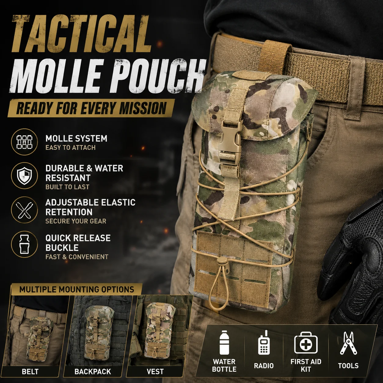 Tactical Molle Recovery Pouch Multi-Function Utility Bag Outdoor Expandable Storage Bag for Military Fans