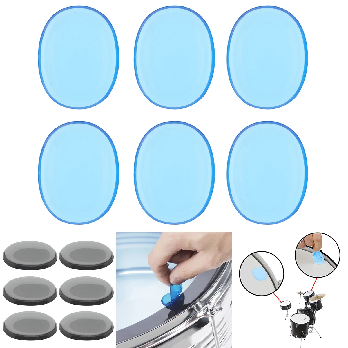 

6Pcs Drum Mute Pad Transparent Silicone Jazz Snare Drum Muffler 3 Colors Optional/A great assistant for drum set players