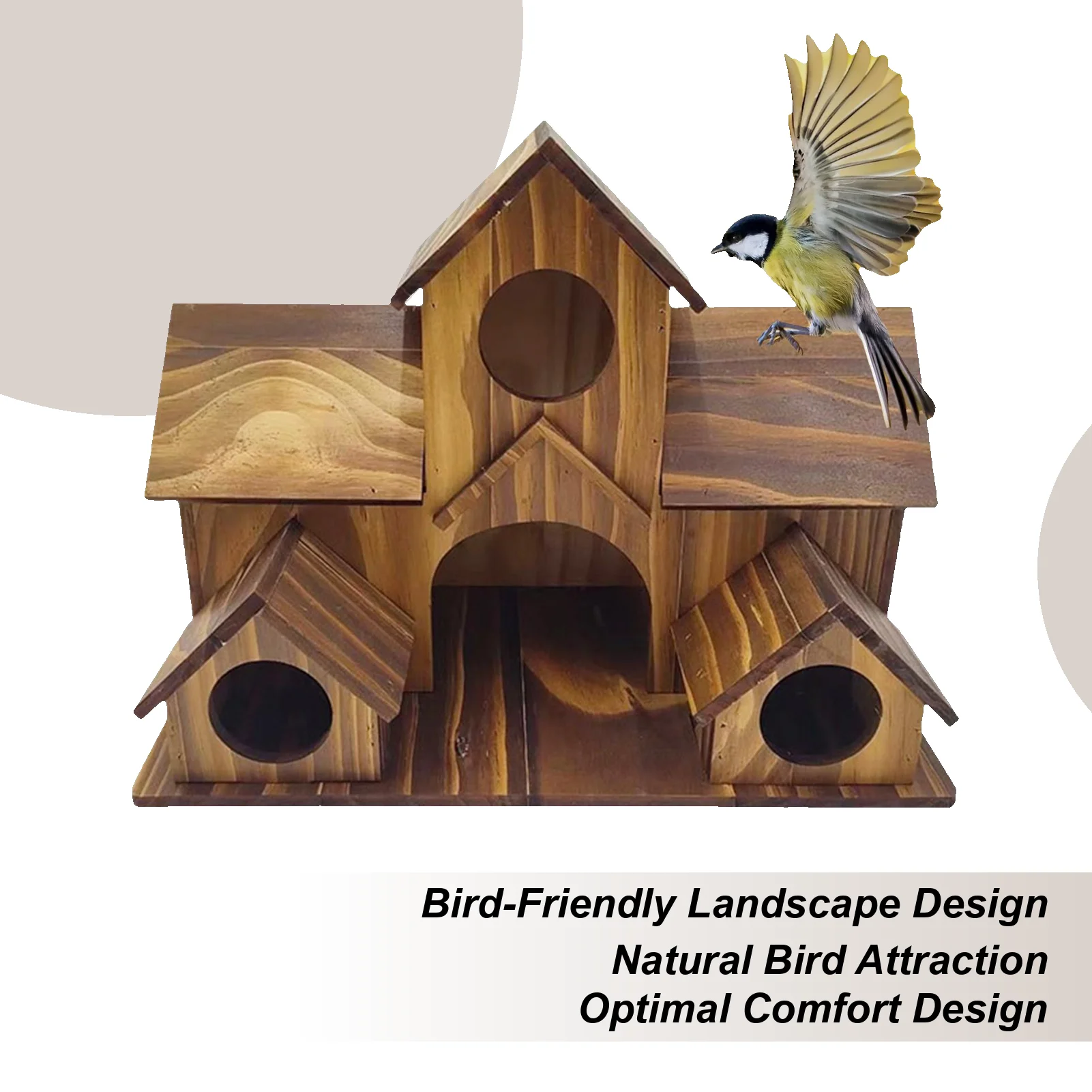 Wooden Birdhouse Rustic Decorative Outdoor Multi-holes Pet Cottage Bird Families Nesting Box House For Yard Balcony Lawn Porch