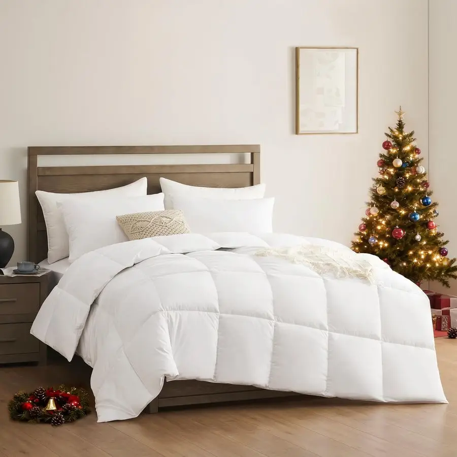 

King Duvet Insert Comforter,100 Cotton 400GSM Thick Fluffy Down Alternative Comforter,Breathable Soft White Hotel Bed Duvet Inse