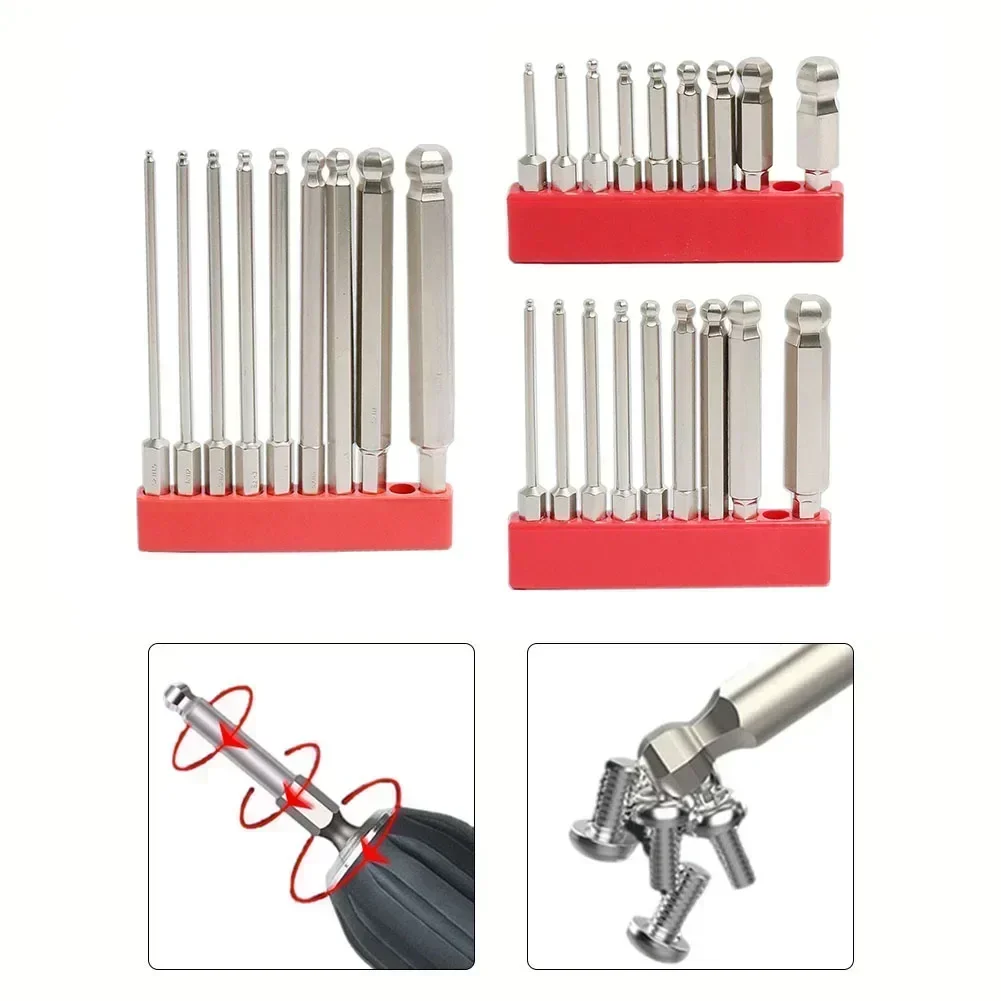 

9 шт. 50/75/100 мм набор шестигранных отверток с шариковым наконечником, магнитная шестигранная головка, метрическая отвертка, дрель, набор электрических отверток