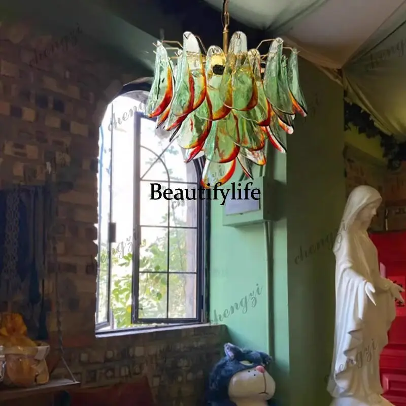 French chandelier designer retro living room main light dining room bedroom green petal glass light
