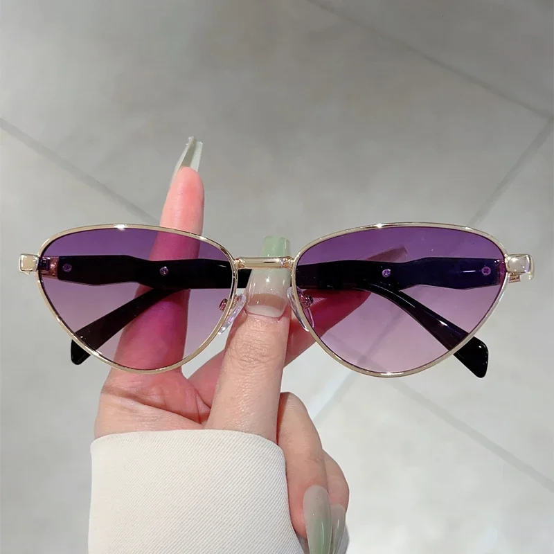 Gm lumias vintage olho de gato óculos de sol feminino nova moda aro de metal gradiente multi-cor tons na moda design de luxo óculos de sol