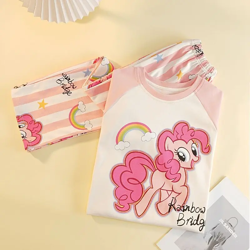 My Little Pony Children's Cartoon Pajamas Long Sleeved Pants Cotton Comfortable Spring and Autumn Girls' Casual Home Clothes