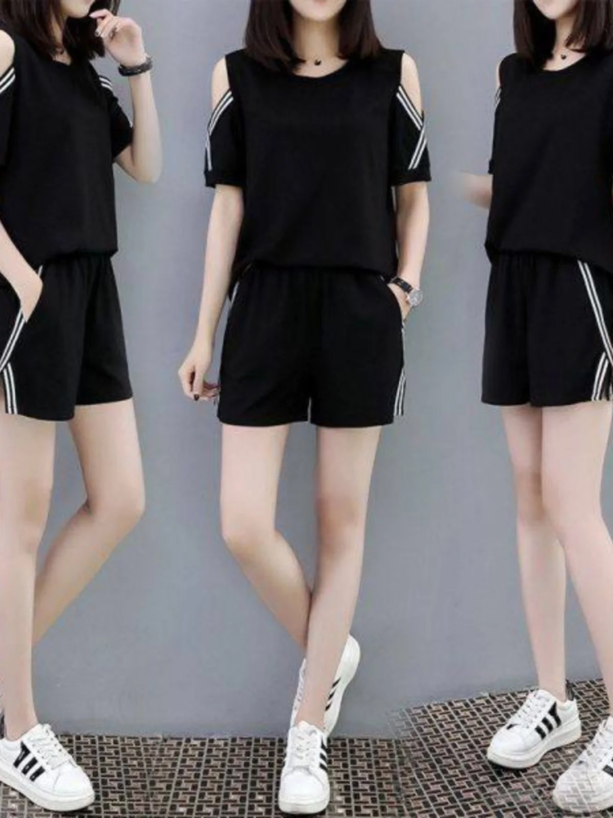 

Fashionable Casual Sportswear Set for Women plus Size Short Sleeve Shorts Two Piece Suite Polyester Fiber round Neck Overhead