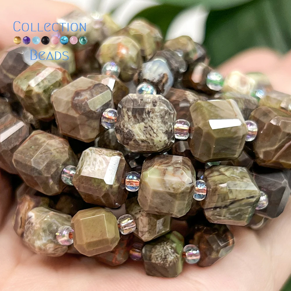 Natural 6 8 10mm Brown Flower Aqate Square Faceted Polish Loose Beads for Jewelry Making Diy Bracelet Handmade Accessories 15