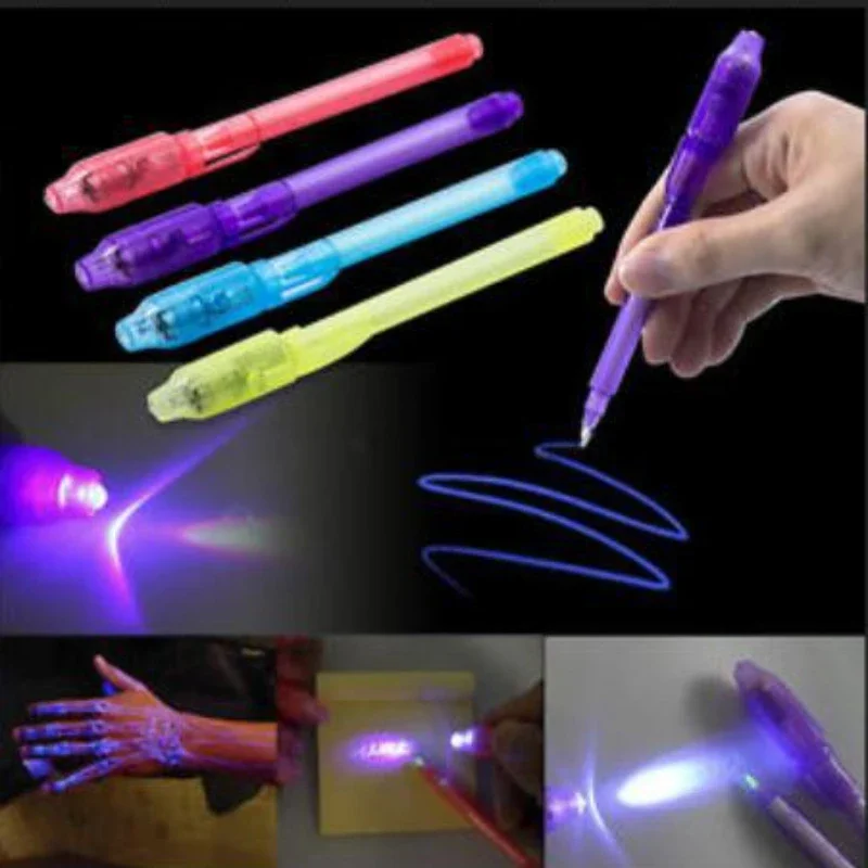 4 pz/lotto Luce Luminosa Penna Magica Viola 2 In 1 UV Luce Nera Combo Disegno Penna A Inchiostro Invisibile Apprendimento Educativo Giocattoli Per Il Bambino