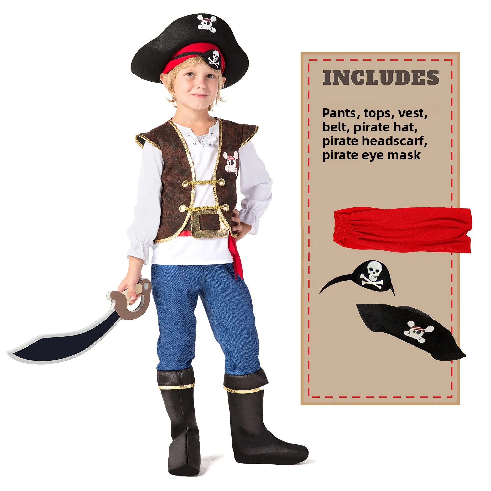 

Halloween Children's Pirate Costume For Boys Caribbean Jack Pirate Suit Performance Costume