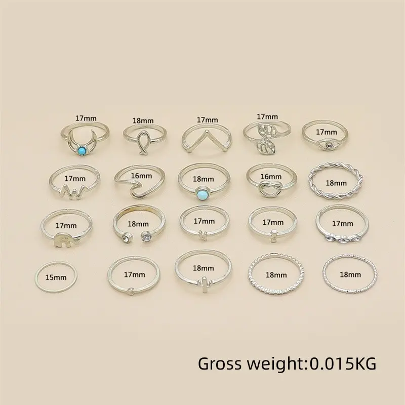 Picture 7: 20 Pieces Ring Set Ladies Exaggerated Style Elephant Cross Moon Turquoise And Other Even Size Set Ring Jewelry