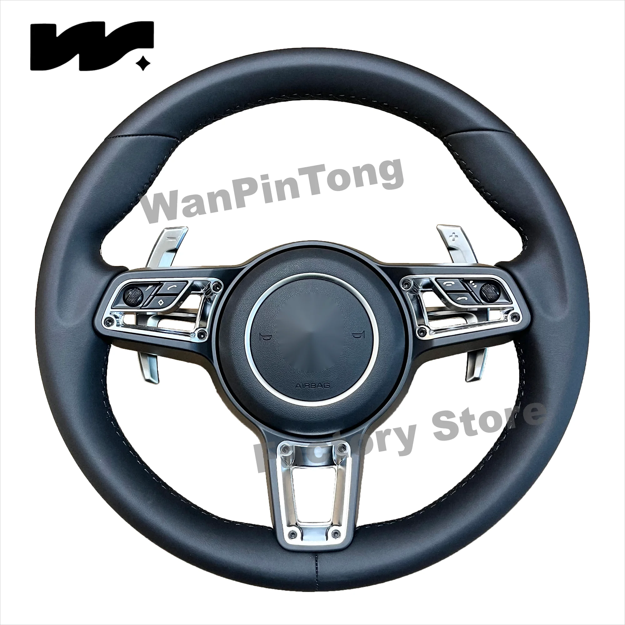 

Suitable for Porsche black leather steering wheel，Cayenne Macan Boxster Cayman Taycan Panamera Carrera 718 991 992 911 GT2 3 4