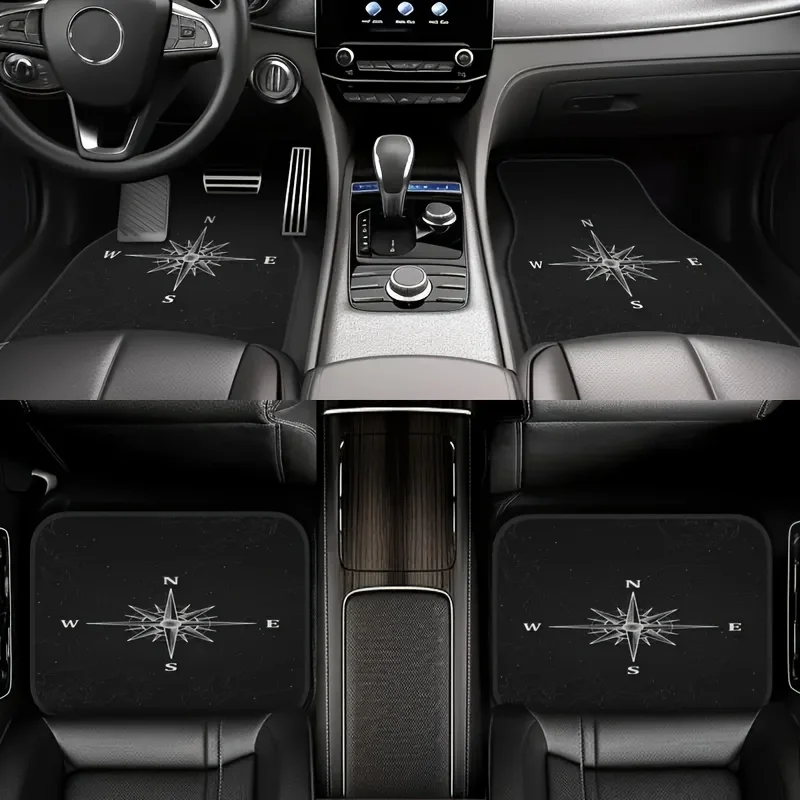 

4pcs Compass Printed Car Floor Mats, Universal Stylish Soft Luxury Interior Protection Mats, Suitable For Sedans, Vans, Trucks,