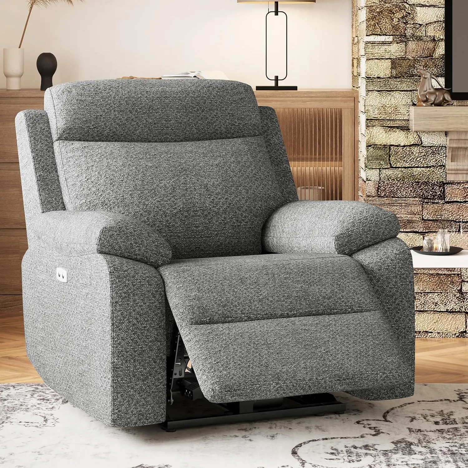 

Belffin Power Fabric Recliner Chairs, Metal Frame Theater Recliner with Overstuffed Headrest, Comfy Sofa Chair, Light Gray.