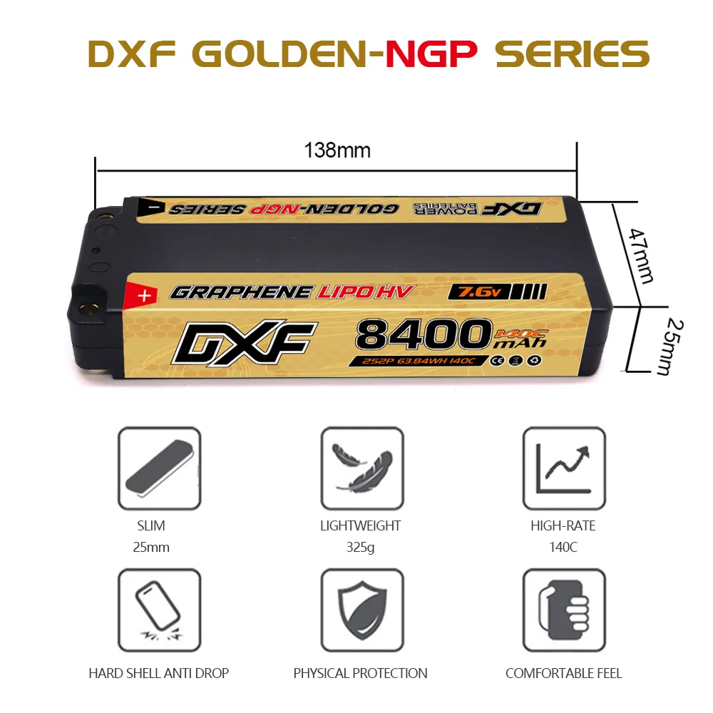 DXF 2S Lipo Battery 7.6V 140C 8400mAh 5mm T Plug Hardcase For 1/10 Buggy Truggy Offroad Boat Car Boat Truck RACING Helicopter