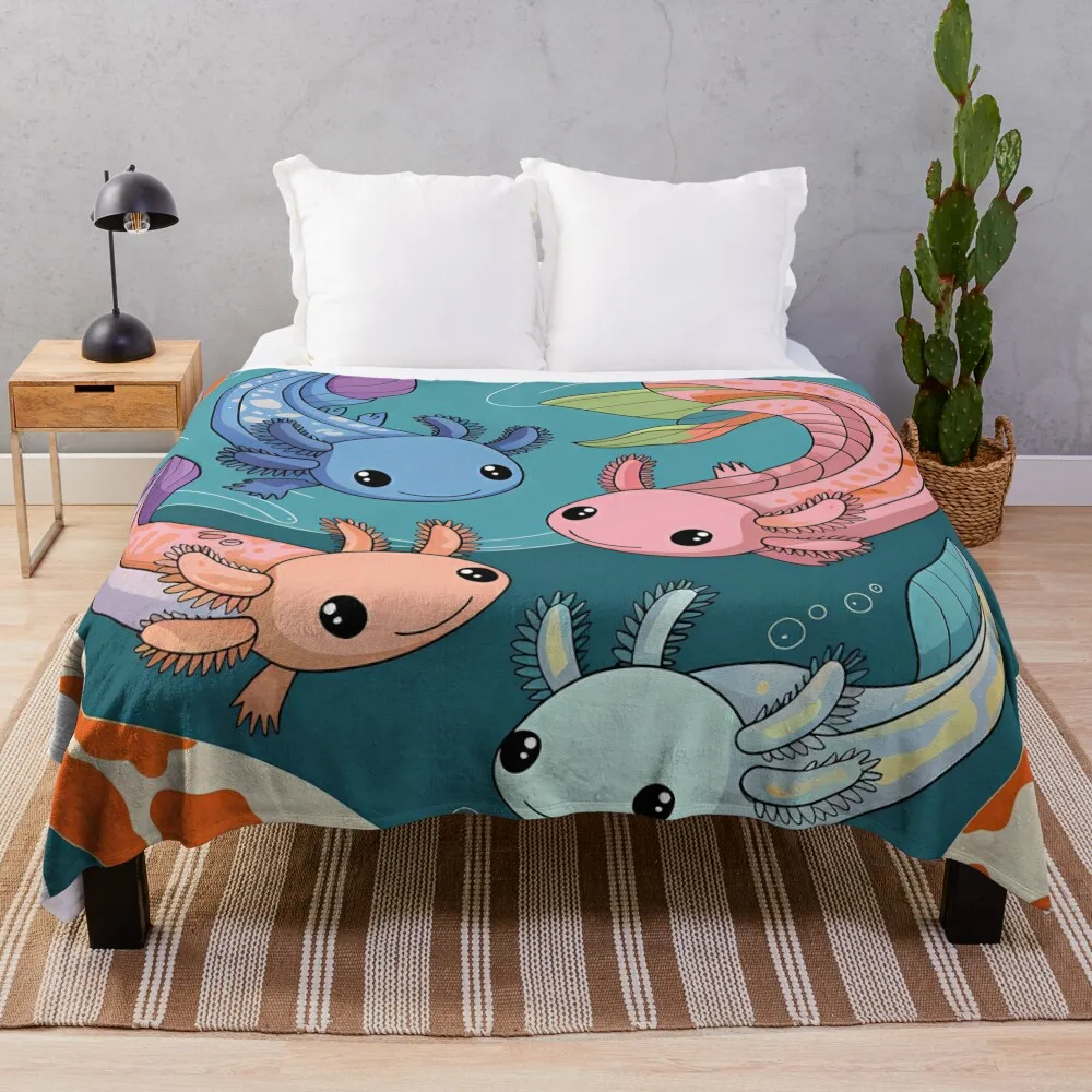 

Collection of tiny axolotl salamander Throw Blanket Sofas sofa bed Furry Blankets