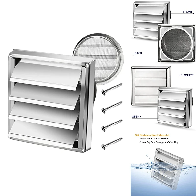 Exterior Wall Vent Hood Stainless Steel Air Vent Grille Cover Wall Duct Ventilation Grill Outlet Airflow Vent Hood