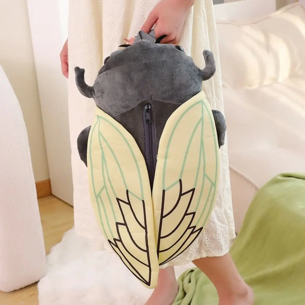 Artificial Animal Insect Insect Plush Backpack Soft Toy Zipper Design Cicada Plush Doll Backpack Brown/Green Shoulder Bag