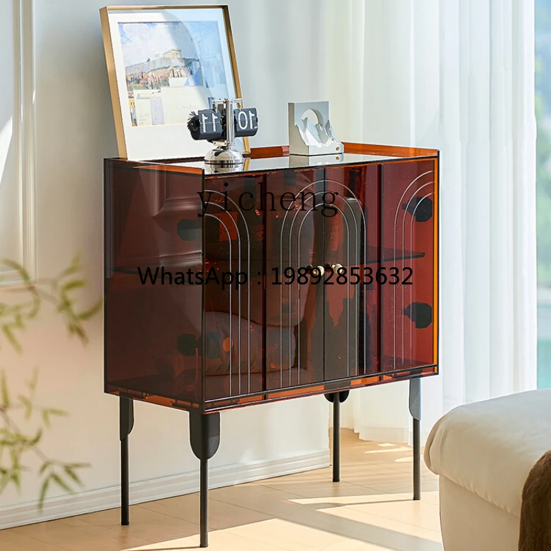 

light luxury acrylic dining side cabinet modern simple storage chest cabinet glass living room sofa entrance cabinet