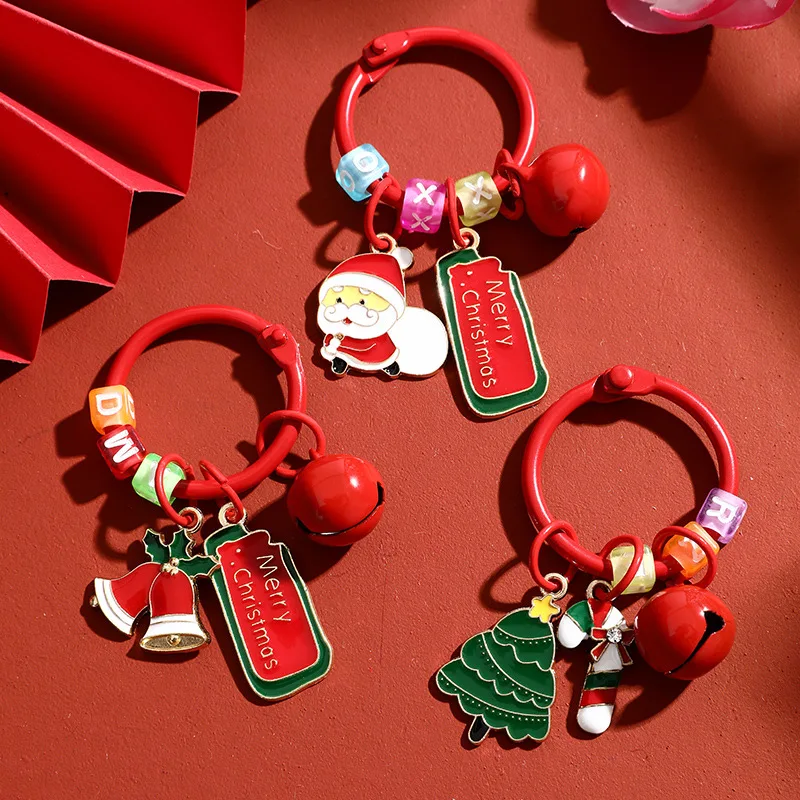 Christmas Keychain Theme Bags Accessory Gift Xmas Wallet Holder Ring Cute Santa Keyring Blessing Holiday Gifts Keyring Ornament