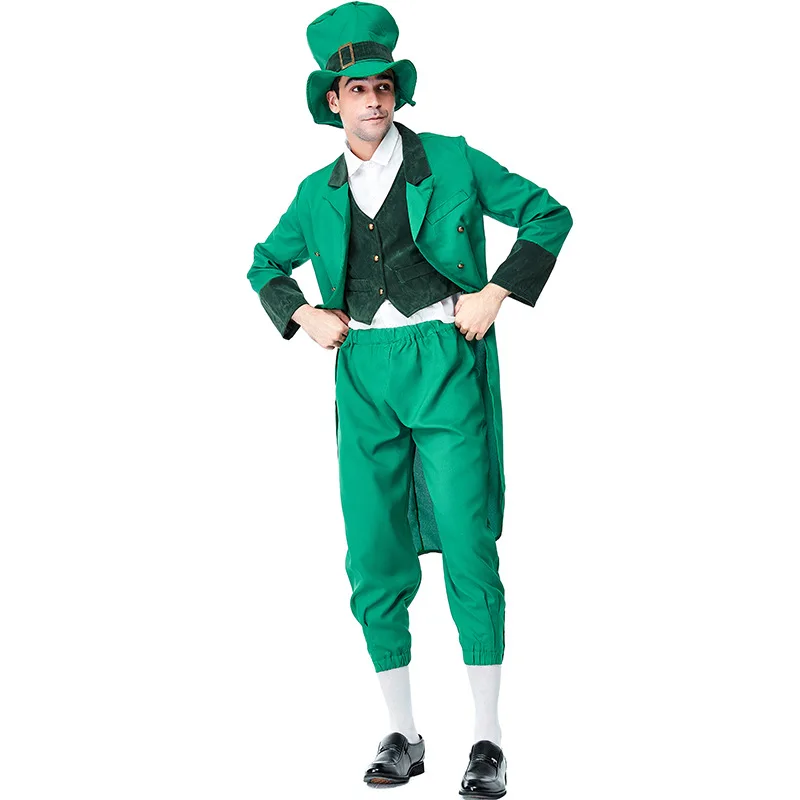 Zawaland verde irlanda ternos de férias masculino cosplay leprechauns traje meninos dia de são patrício festa vestir-se conjunto de roupas