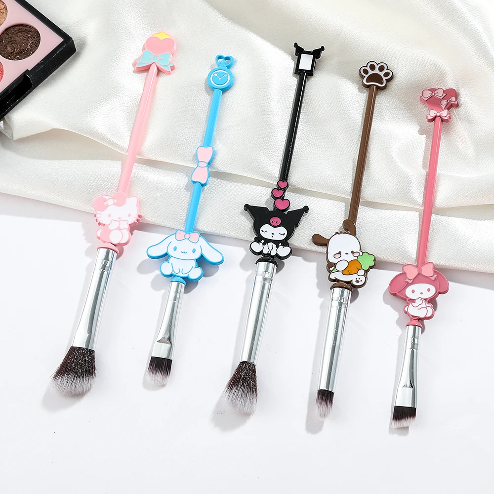 Sanrio Makeup Brush with Bag, Hello Kitty, Kuromi Melody, Cosmetics Blush, Eyebrow, Lip, Eyeshadow Brush, Beauty Tools, 5Pcs