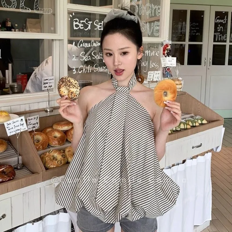 

Летняя мода 2026: Новая женская элегантная уличная блузка без рукавов с принтом в клетку, универсальная повседневная рубашка