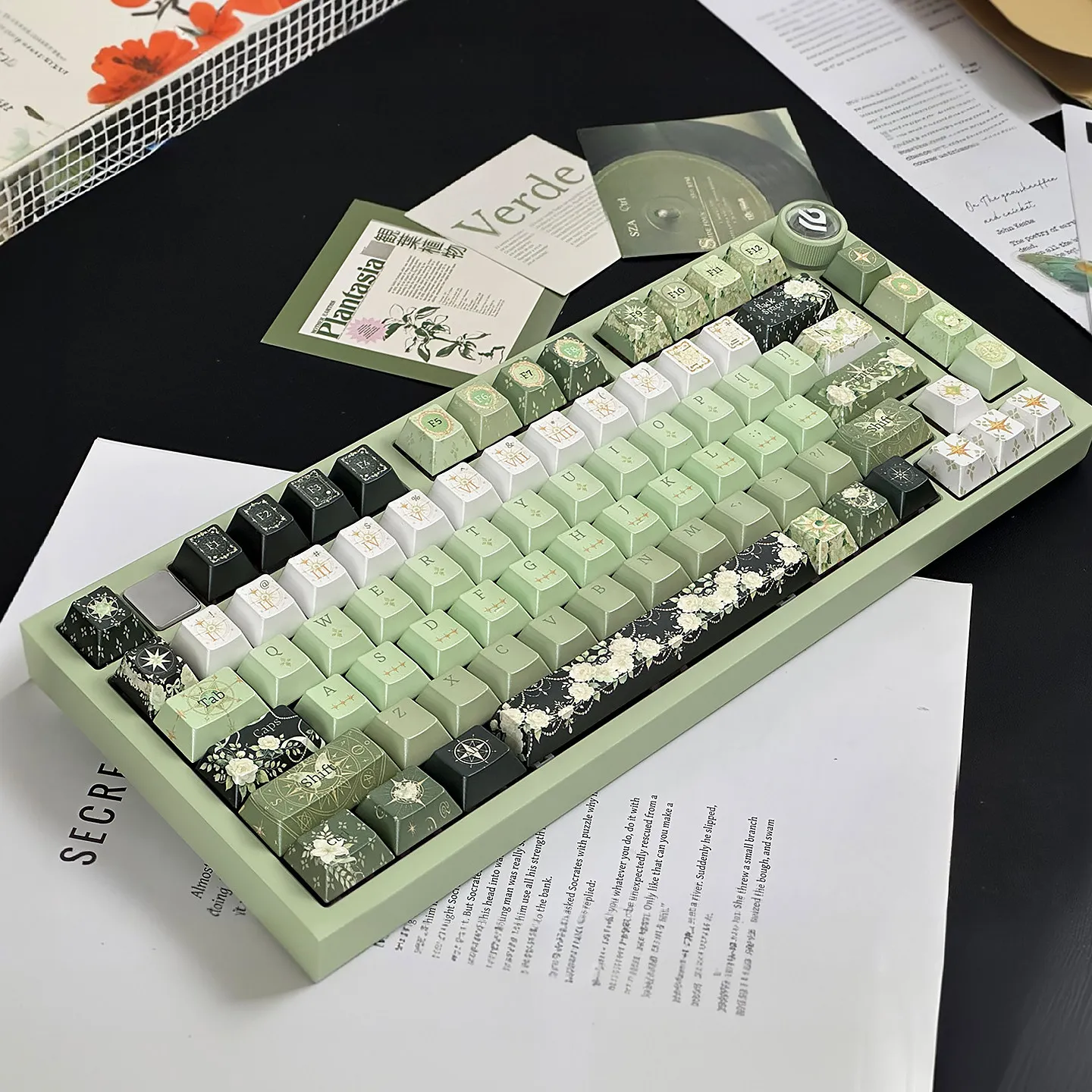 URE Night Astrology Keycaps Cherry Profile Dye Sublimation PBT Green Pearlescent Texture Keycaps For MX Mechanical Keyboard