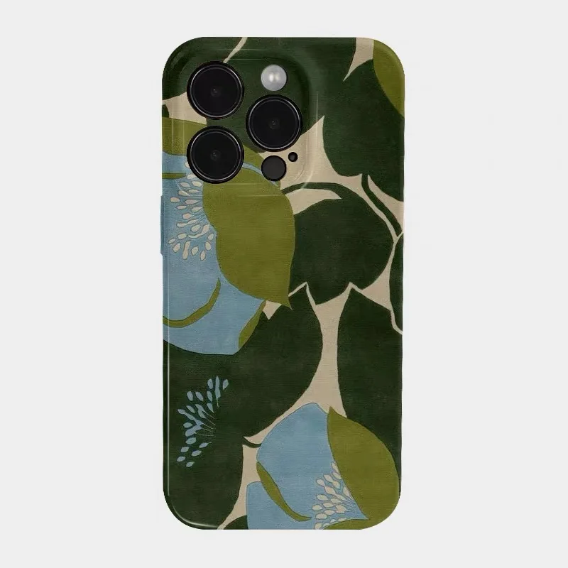 

Ins Korean Deep Green Leaves Phone Case for IPHONE 17 Air 16E 15 PROMAX 14 Plus 13 12 MINI 11 PRO 16Plus XR Acrylic Phone Cover