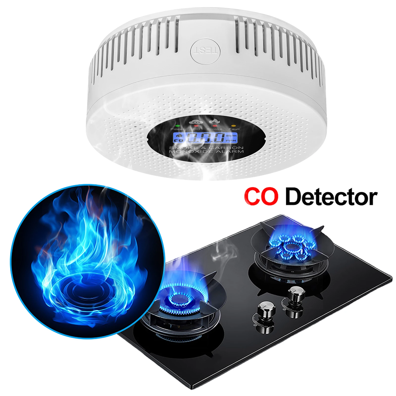 lcdディスプレイ付き煙・一酸化炭素検知器、電池式煙・coアラーム、家庭、オフィス、rv、ホテル用