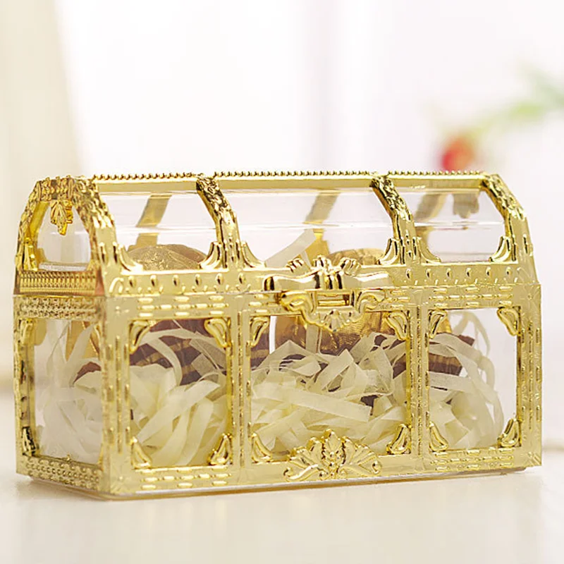 Gold Hollowed Out Gift Box Treasure Chest Shape Storage Party Marriage Souvenir  Candy Packaging Bags