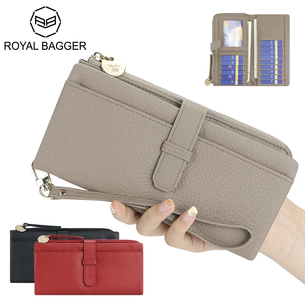 

Royal Bagger Genuine Leather Long Clutch Wallets for Women Multi-card Slots Card Holder Large Capacity Wristlet Purse 2484