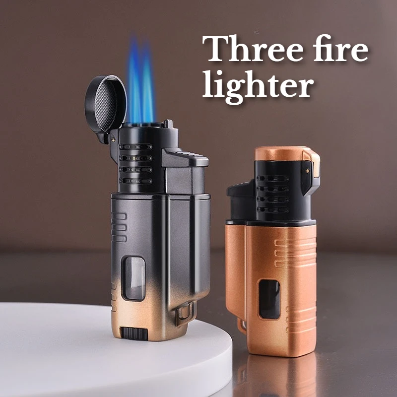 

Metal Three-way Windproof Lighter, Simple Business Multi-color Gift Machine, Cigar Lighting, Visible Transom , Trendy Men's Gift