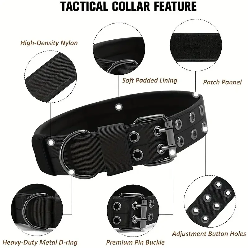 Tactical Pet Dog Collar with Five-Level Adjustable Buckle for Large Dogs, Suitable for Leash Use view 3