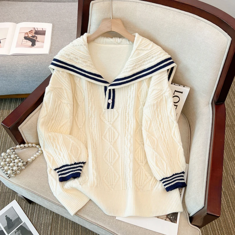 Casual Oversized Striped Pullovers Women Knitted Basic Autumn Winter Loose-Fitting Thick Jumpers Sweaters Female Clothing BIG