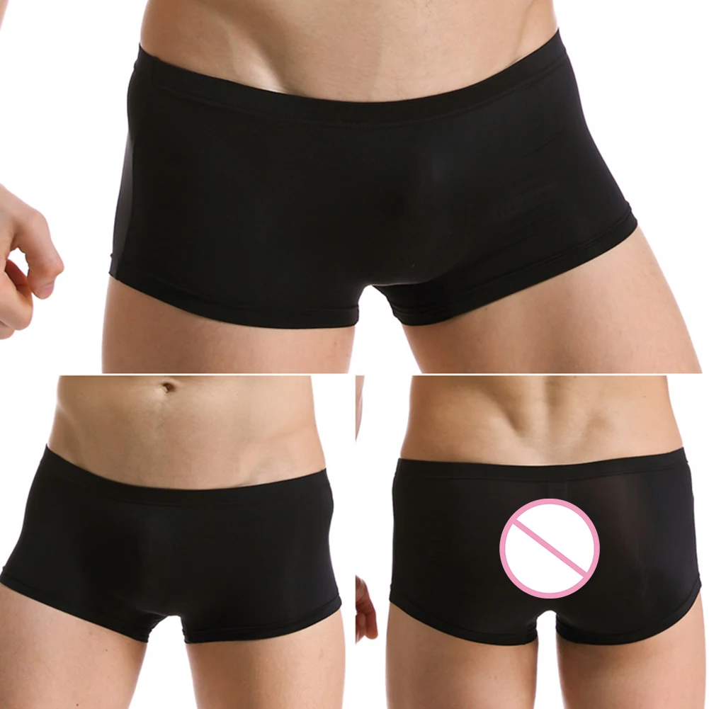 Celana Dalam Pria Baru Nyaman Seksi Lingerie Boxer Brief Bernapas Pinggang Rendah Transparan Bahan Sutra Es Untuk Pria