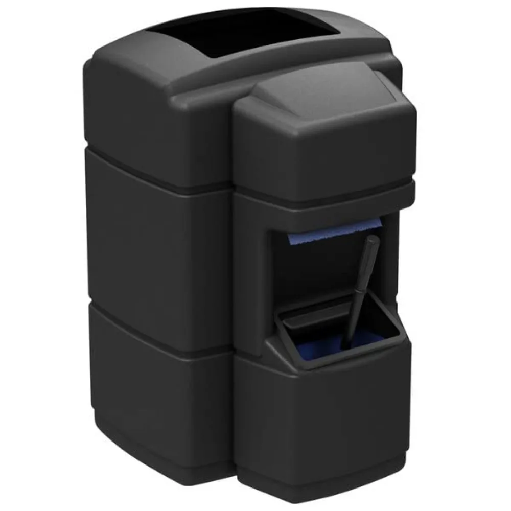 

Compost Bin, 40 Gallon Black Rectangular Open Top Waste Container with Paper Towel Dispenser, Squeegee, and Windshield Wash Stat