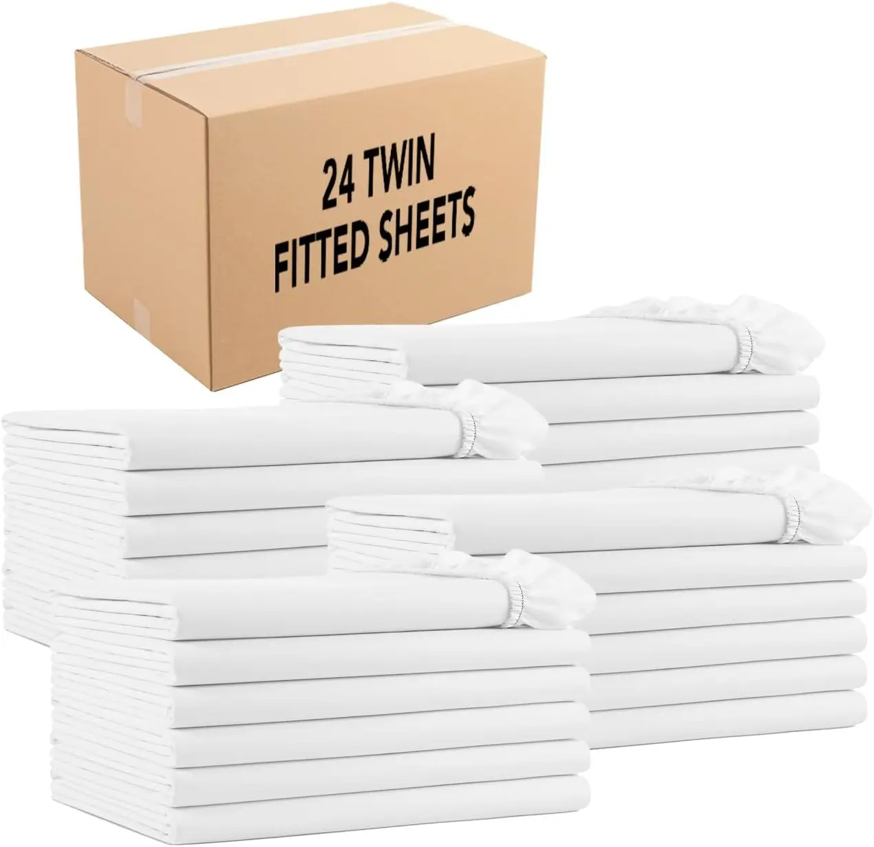 Arkwright Bulk Twin Fitted Bed Sheets - Case of 24 - Soft Cotton Blend Bottom Sheet Only with Deep Pocket, Hotel Collection Bedd