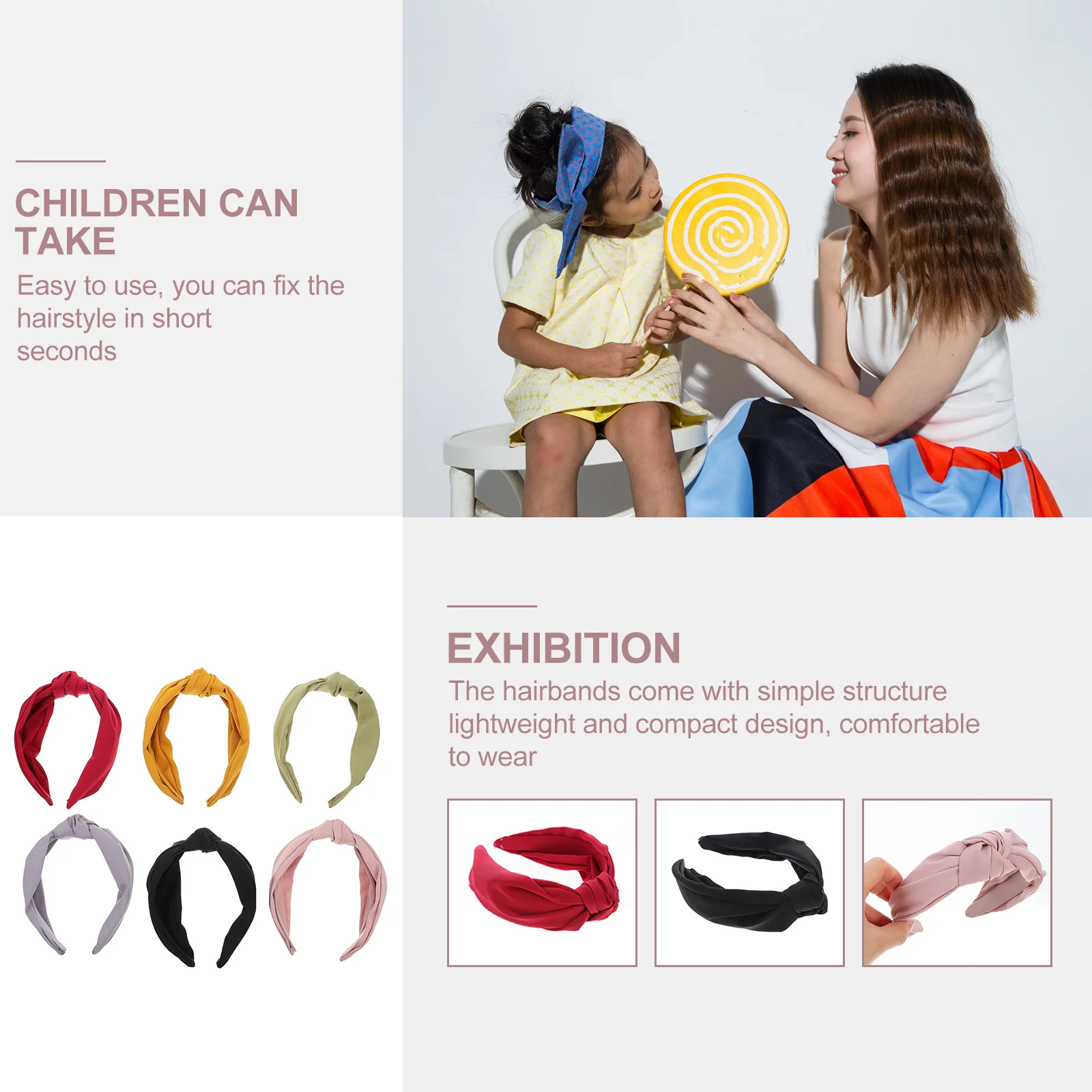 

6 шт. модная женская повязка на голову с узлом-бабочкой, аксессуар для завязывания волос для ежедневного использования, тренировок, путешествий, прочный, удобный